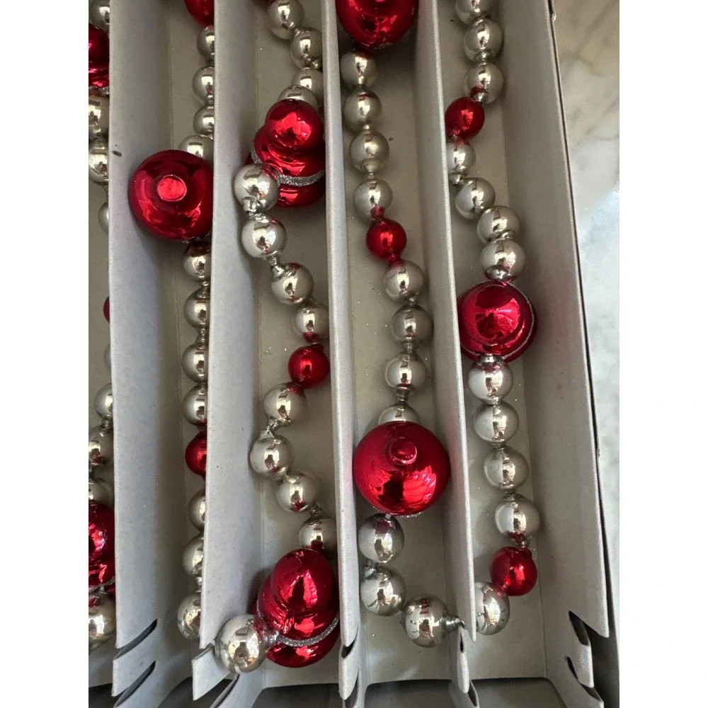 Christopher Radko Shiny Brite Red Silver Glass Bead Christmas Garland 2011 Boxed